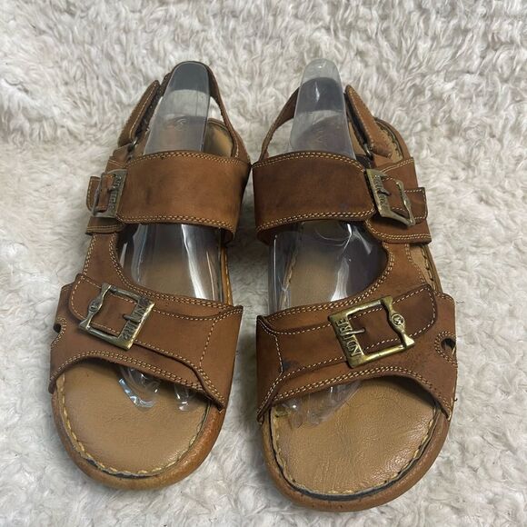 NDURE Men leather Brown Straps sandals with antique tone side buckles Size 8 - Picture 1 of 10